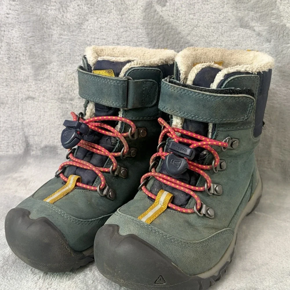 KEEN Kids Winter Boots Size 10 Teal Green Insulated Fleece Lined Snow